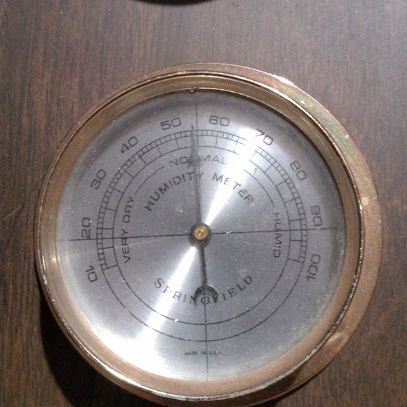 Vintage Springfield Wall Weather Station Brass Wall Thermometer Hydrometer - Picture 2 of 4
